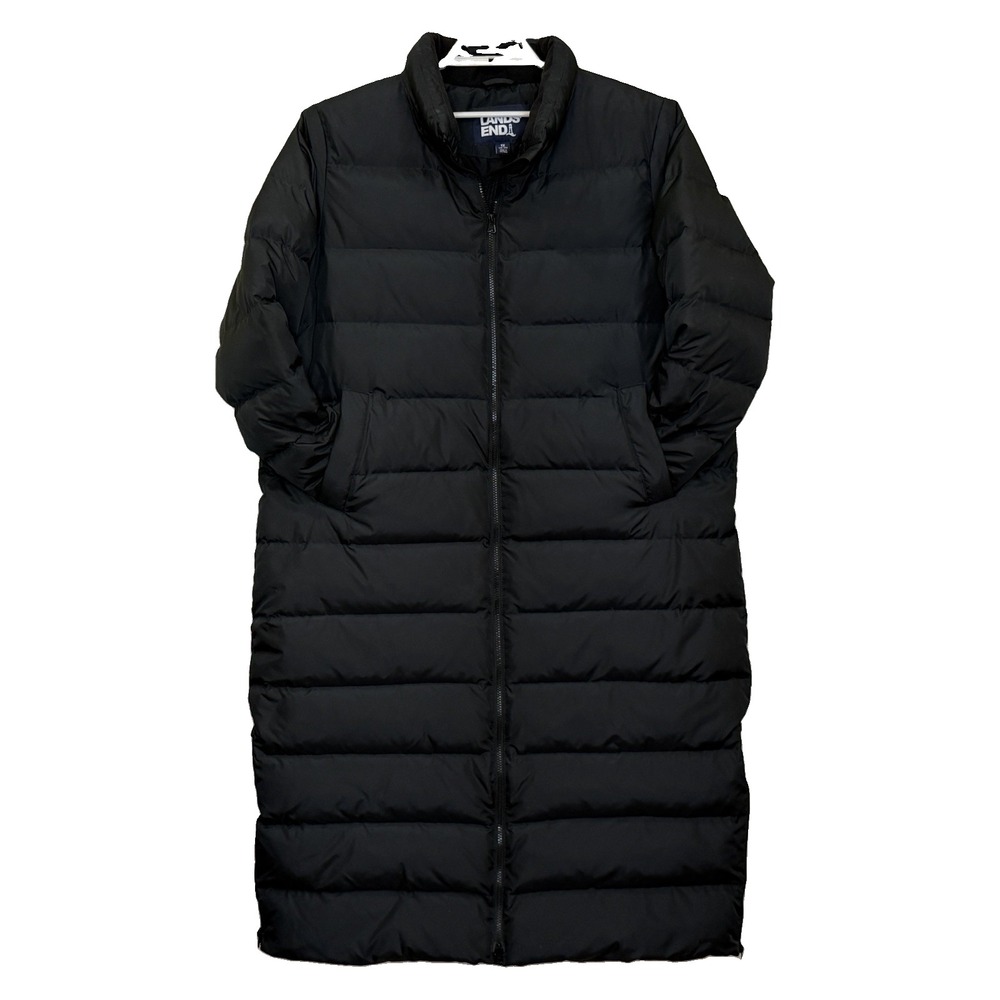Lands' End Long Quilted Puffer Coat Jacket Womens Sz 1X 16W-18W Black Full Zip